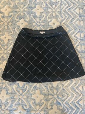 LOFT Black Skater Skirt with White Windowpane Grid